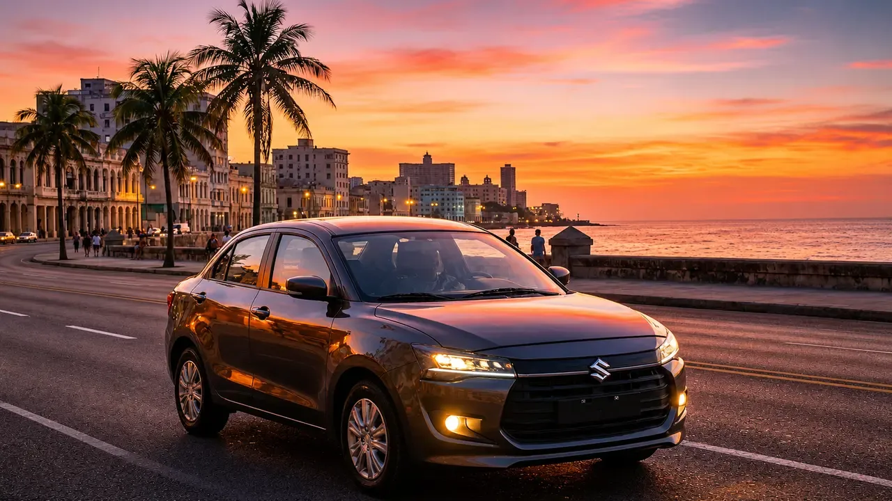 Suzuki Dzire en el Malecón de La Habana